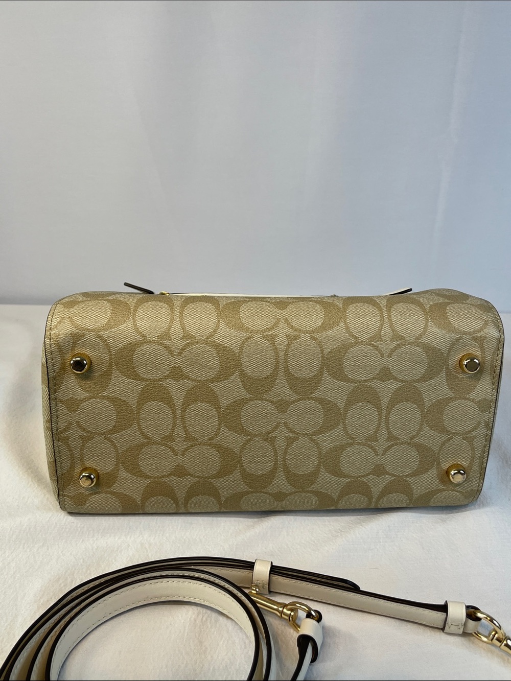 Coach Rowan F83607 Signature Canvas Chalk Leather Satchel Crossbody - Picture 6 of 8